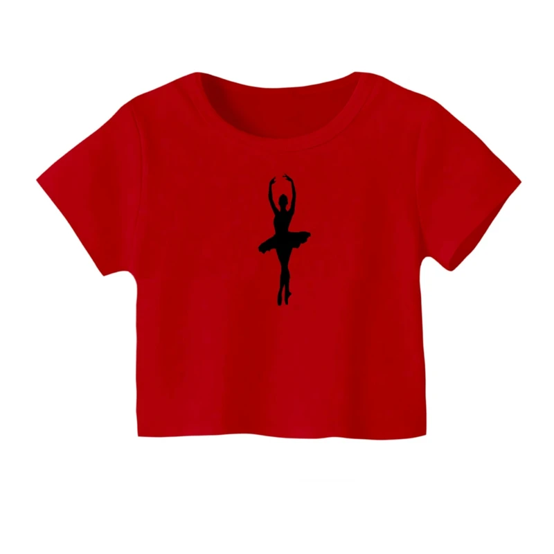 کراپ‌ تی‌شرت آستین کوتاه زنانه مدل بالرین مینیمال کد 01