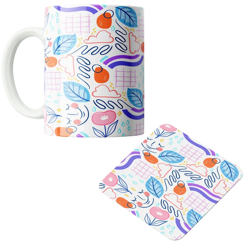 ماگ پاد آفرین مدل اشکال فانتزی کد DKC311 به همراه زیر لیوانی