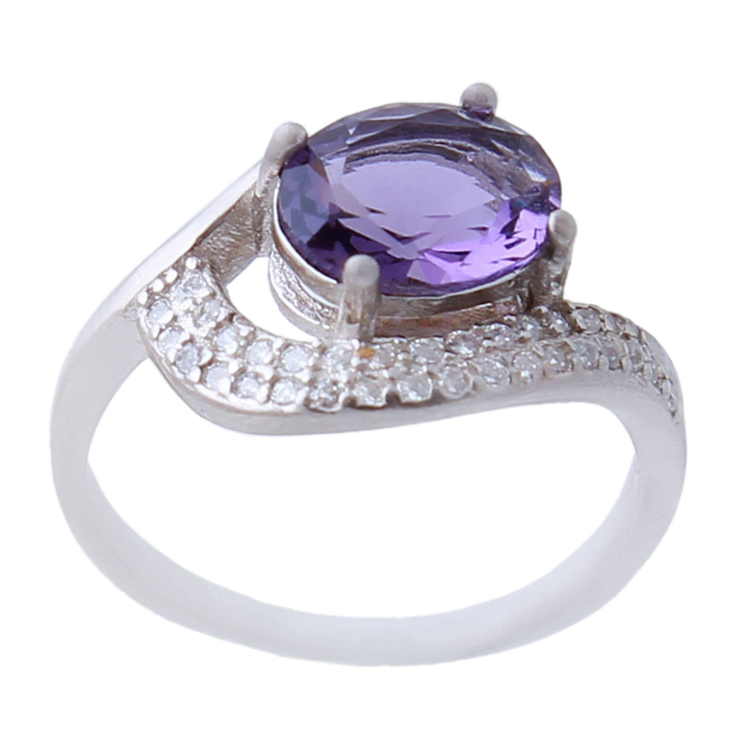  انگشتر نقره زنانه بازرگانی میلادی مدل آمیتیست کد AWR_703