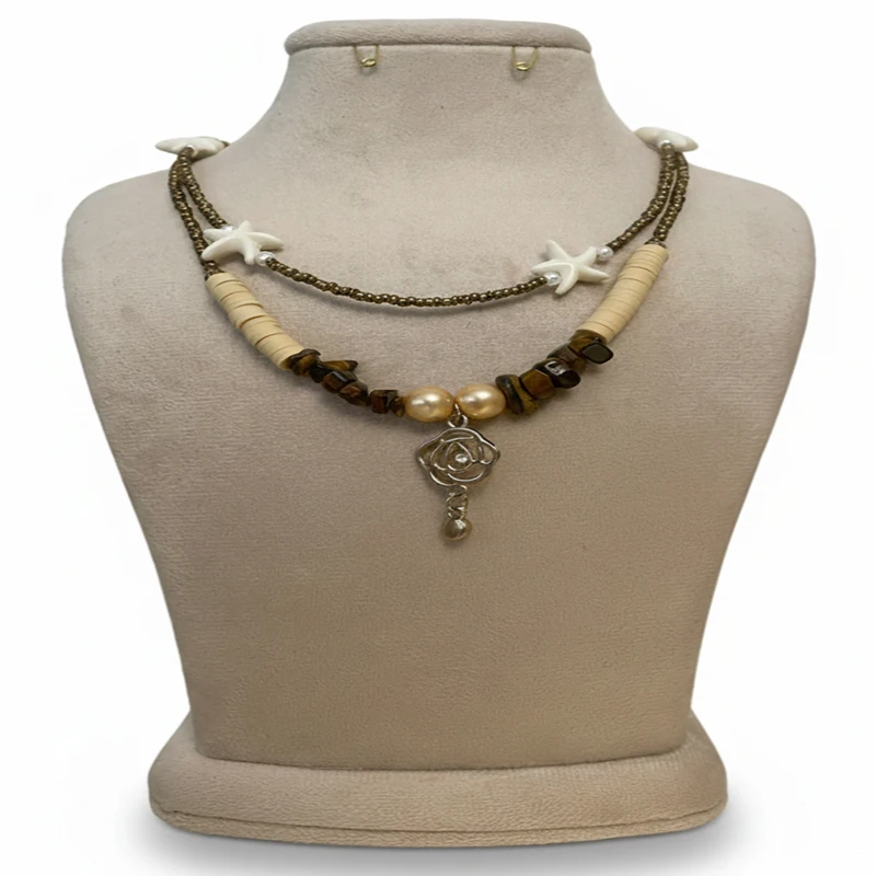 گردنبند زنانه مدل سنگ چشم ببر و فیمو بسته دو عددی