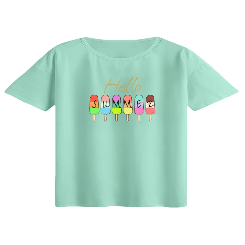 کراپ تی‌شرت آستین کوتاه زنانه مدل سلام تابستون