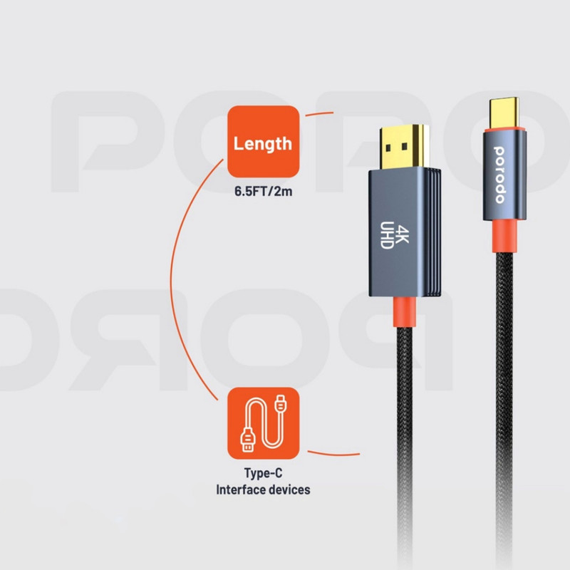 کابل تبدیل HDMI به USB-C پرودو مدل Woven Braided طول 2 متر