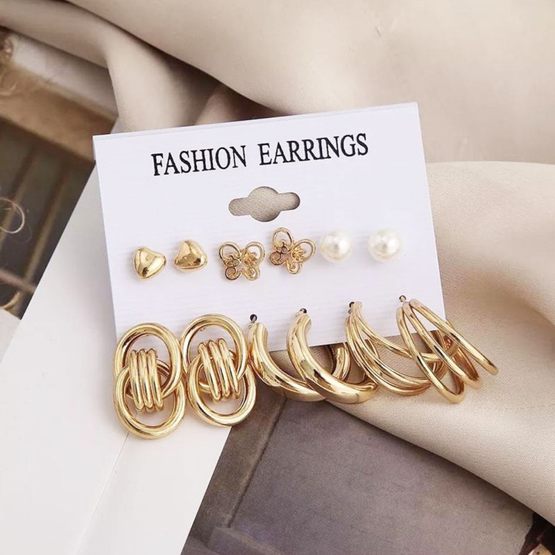 گوشواره میخی زنانه مدل مینیمال کد SG127 مجموعه 6 عددی