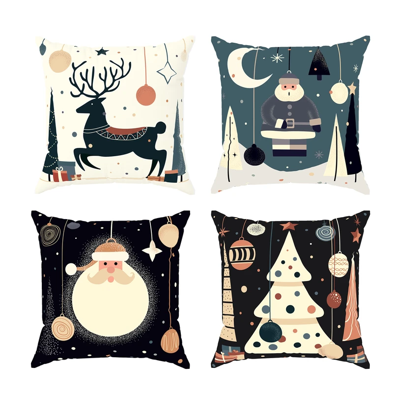 کاور کوسن مدل مخمل طرح کریسمس کد 5261 مجموعه چهار عددی