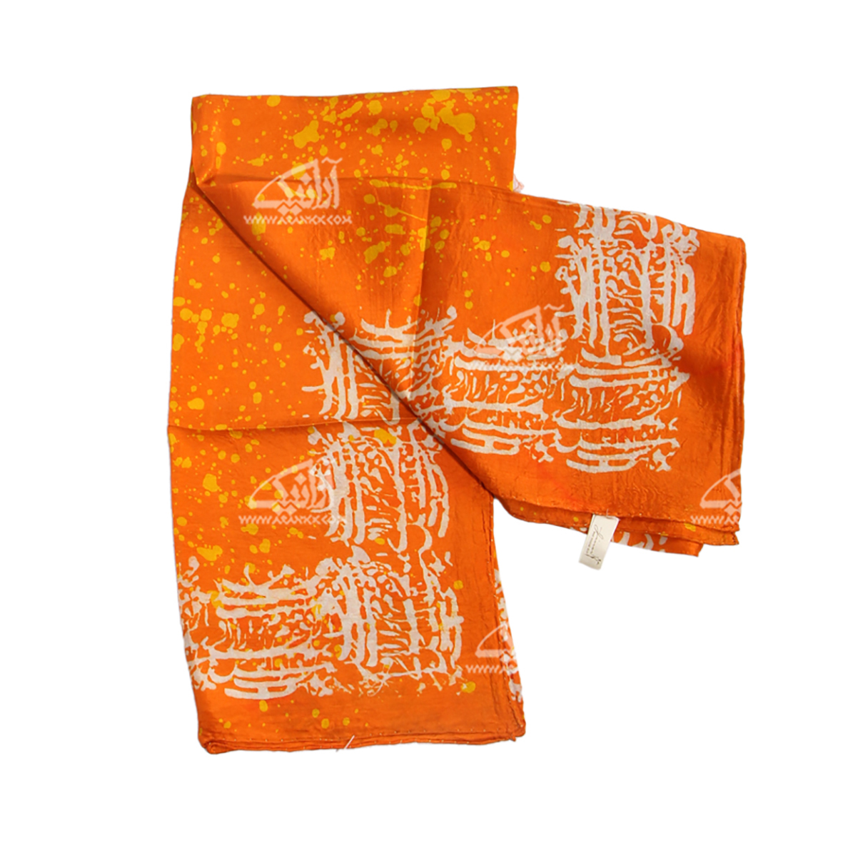 روسری ابریشمی‏ باتیک‏ ‏قواره کوچک‏ نارنجی‏ طرح ‏خوشنویسی‏ مدل 1213100004