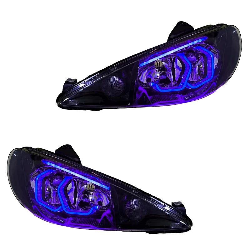 چراغ جلو اسپرت خودرو گروه پژوهش صنعت مدرن مدل 3D-Hexa-B-Purp مناسب برای پژو 206 بسته دو عددی