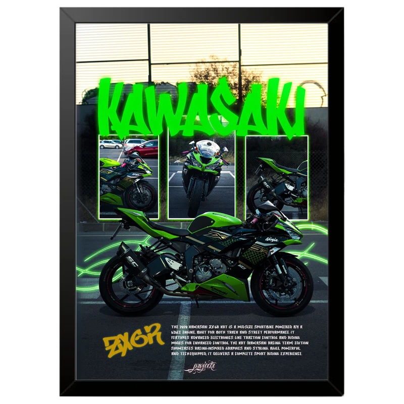 تابلو بکلیت طرح موتور سنگین نینجا کاوازاکی Kawasaki Ninja ZX-6R مدل b-po1703 فریم مشکی