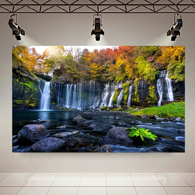 تابلو بوم طرح مخمل آبشار و صخره ها مدل جنگل سرسبز کد AR304166