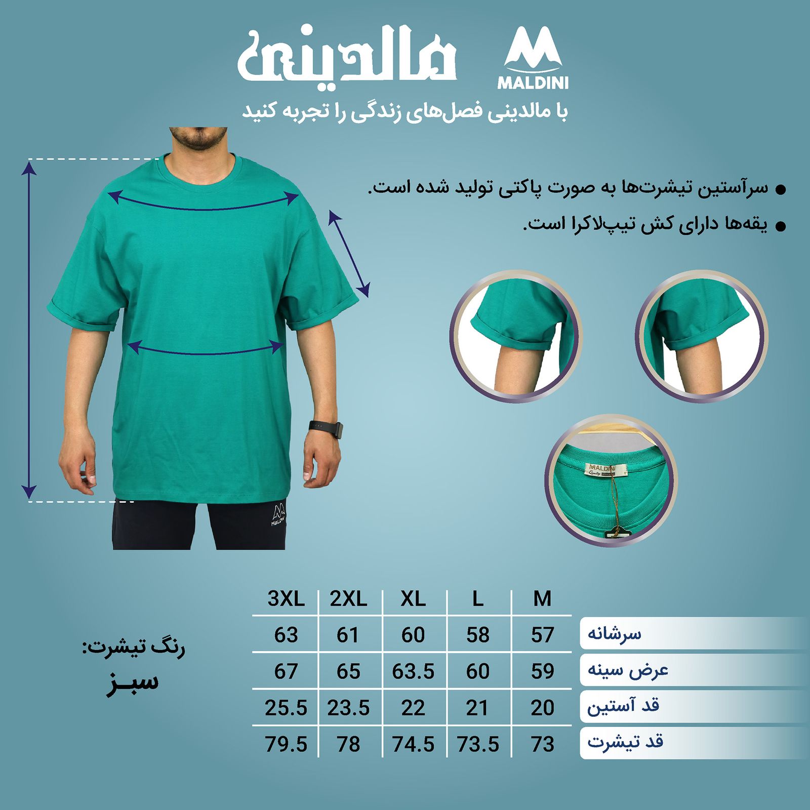 تی شرت اورسایز مردانه مالدینی مدل T-367 - - 3