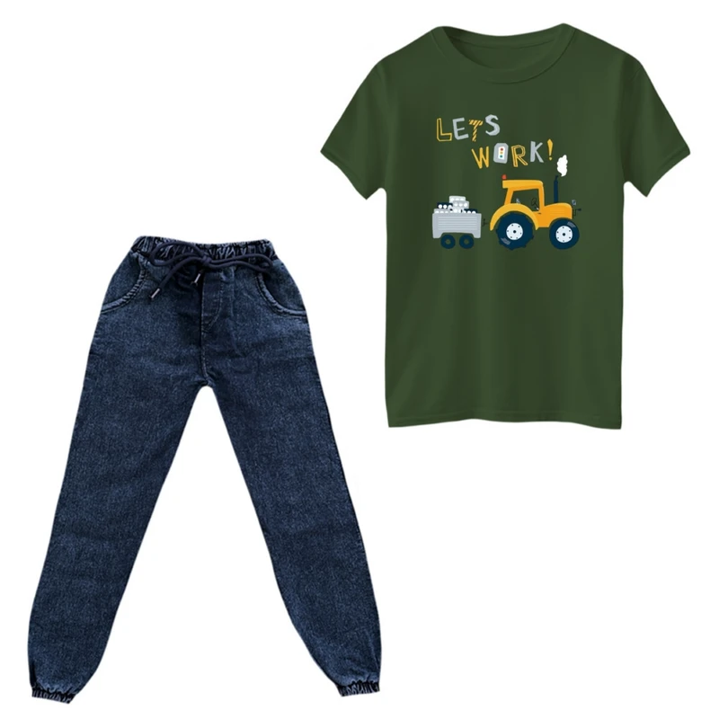 ست تی‌شرت و شلوار پسرانه مدل ماشین کد ۱۲