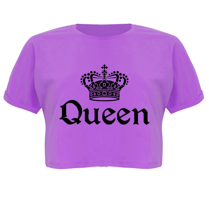 تی شرت آستین کوتاه زنانه مدل QUEEN کد P18 رنگ بنفش