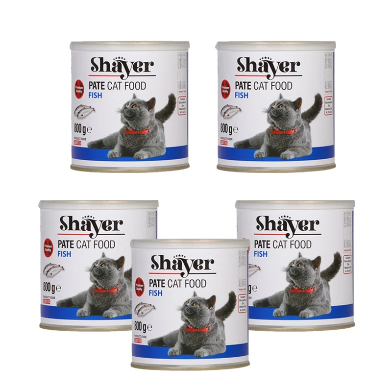  کنسرو گربه شایر مدل پته ماهی وزن 800 گرم بسته 5 عددی