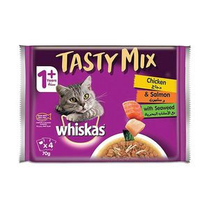 پوچ گربه بالغ ویسکاس مدل Tasty Mix in Gravy با طعم ماهی 280 گرم بسته 4 عددی