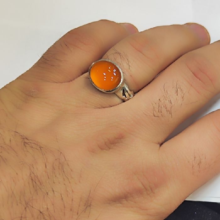 انگشتر نقره مردانه مدل سنگ عقیق یمانی رکاب دست ساز کد 7700 - - 7