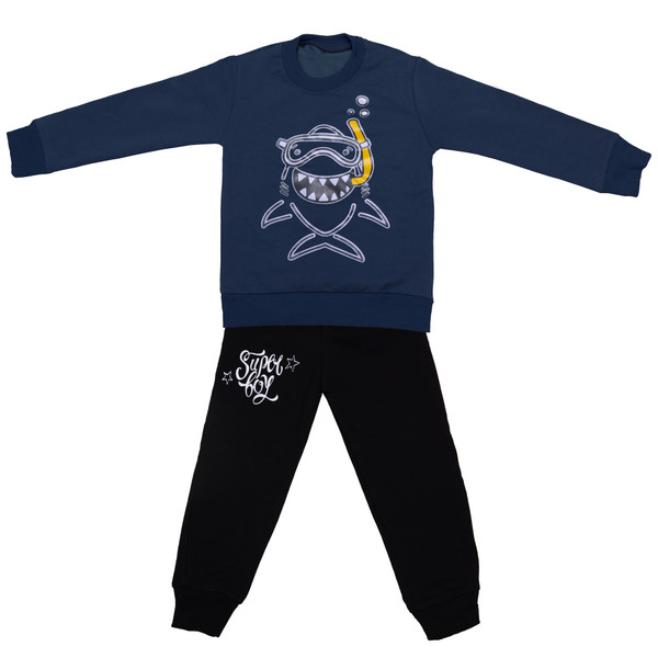 ست تی شرت و شلوار پسرانه مدل کوسه غواص کد 149 رنگ سرمه ای