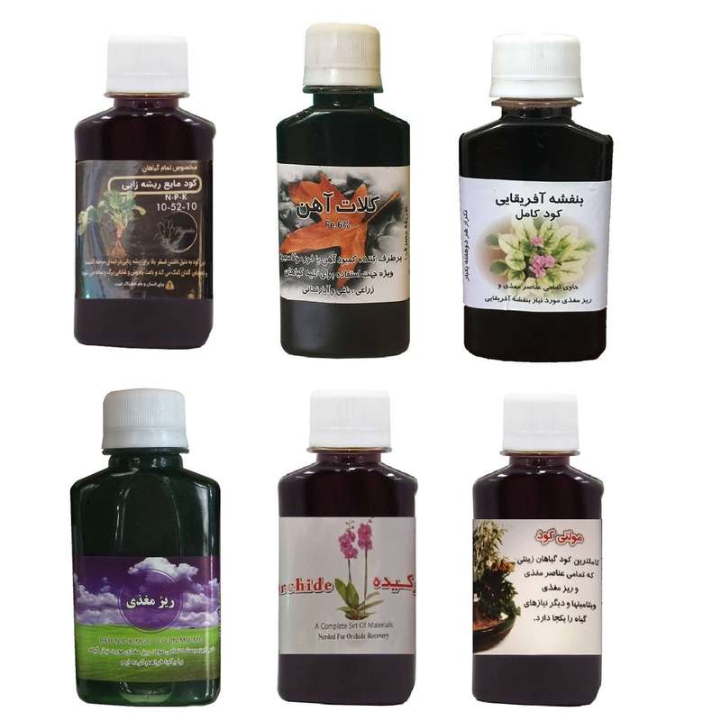 کود مایع فسفر ریشه زایی 10-52-10 و کلات آهن و بنفشه آفریقایی و ریز مغذی و ارکیده و مولتی کود مدل life drope حجم 120 میلی لیتر