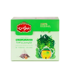 دمنوش چای سبز و نعناع کیسه هرمی بهرامن بسته 12 عددی