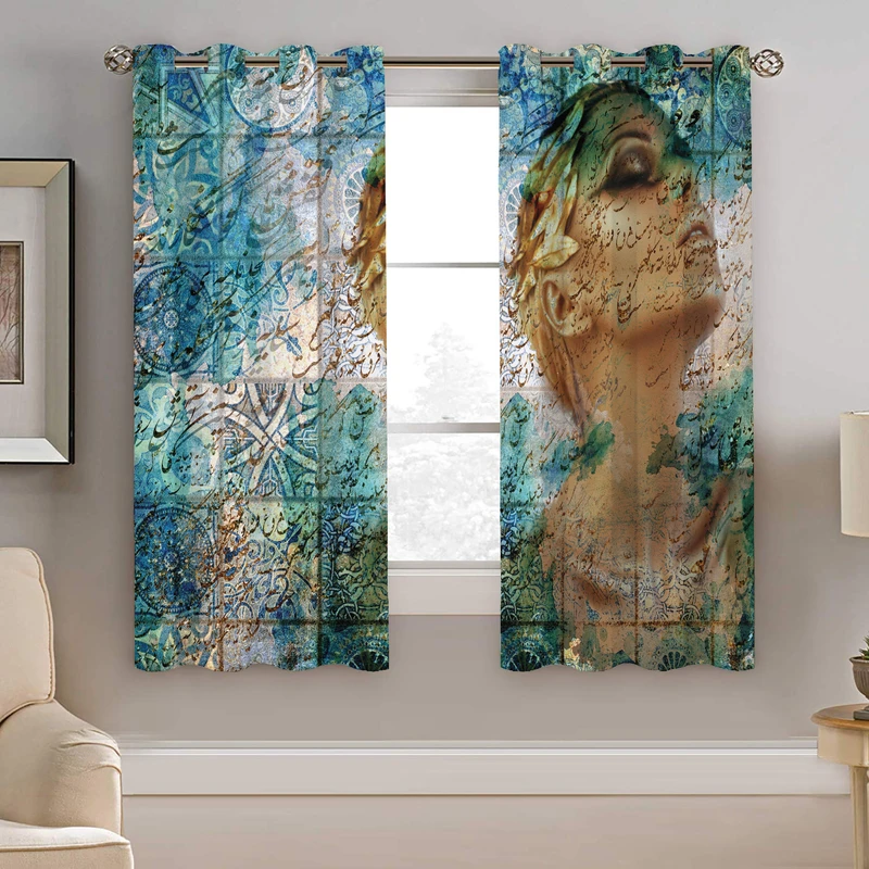 پرده نیروانا طرح چهره و شعر مدل مخمل کد 5154 سایز 140×200 سانتی متر