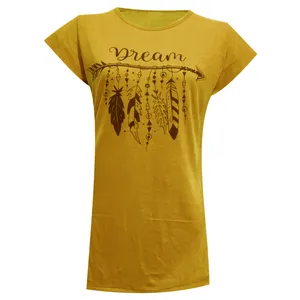 تی شرت آستین کوتاه زنانه مدل تیر و پر سرخپوستی کد tm-1925 رنگ زرد