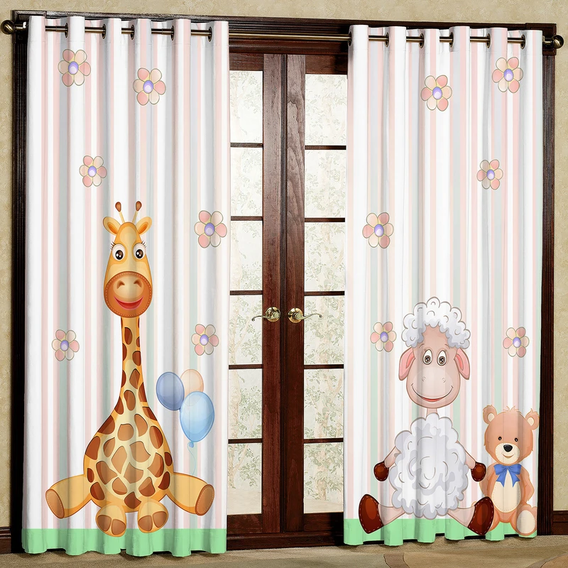  پرده مدل گوسفند و زرافه هازان پانچی کد 4551 سایز 140x200 سانتی متر