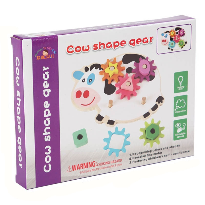 اسباب بازی آموزشی چوبی مدل مونته سوری چرخ دنده طرح گاو