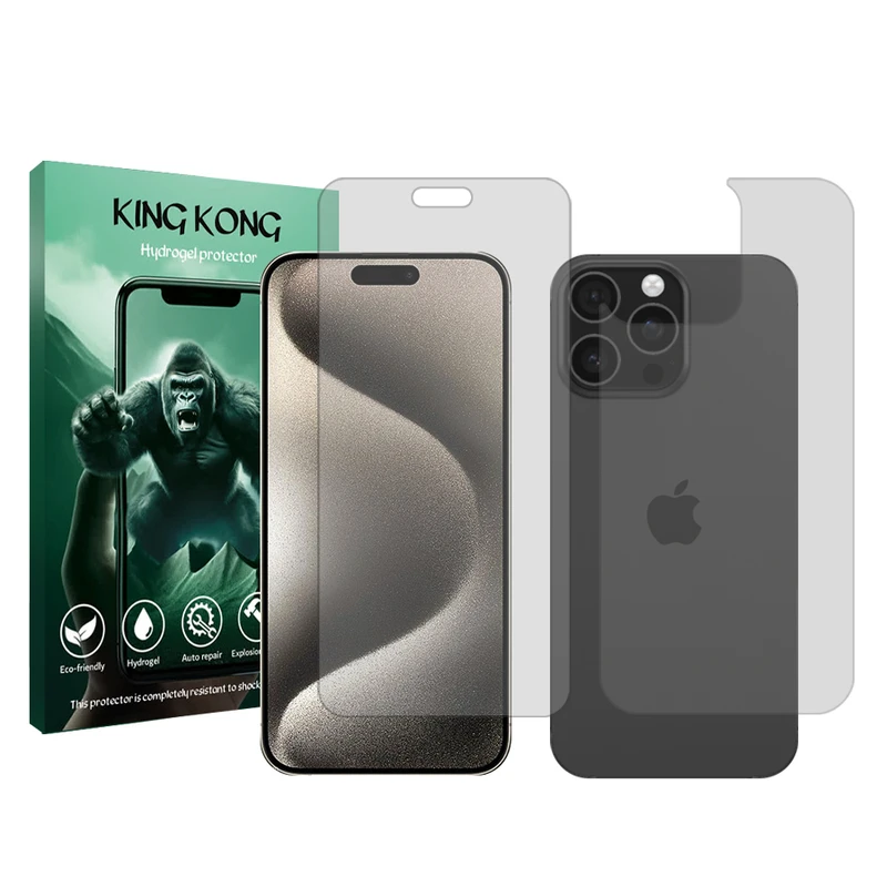 محافظ صفحه نمایش شفاف کینگ کونگ مدل Tough مناسب برای گوشی موبایل اپل iPhone 15 Pro Max به همراه محافظ پشت گوشی