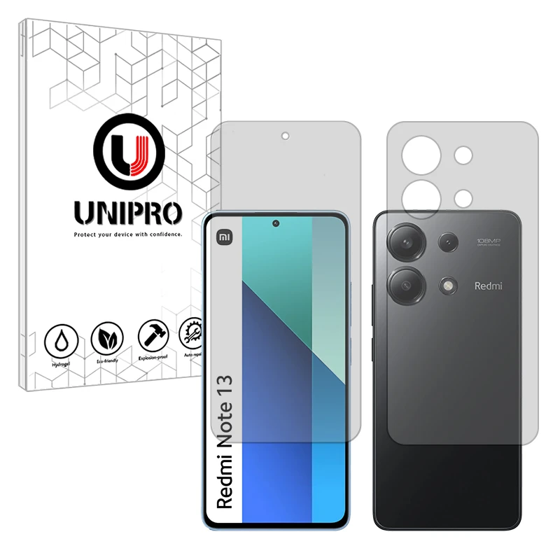 محافظ صفحه نمایش مات یونی پرو مدل Explosion Proof مناسب برای گوشی موبایل شیائومی  Redmi Note 13 4G به همراه محافظ پشت گوشی 