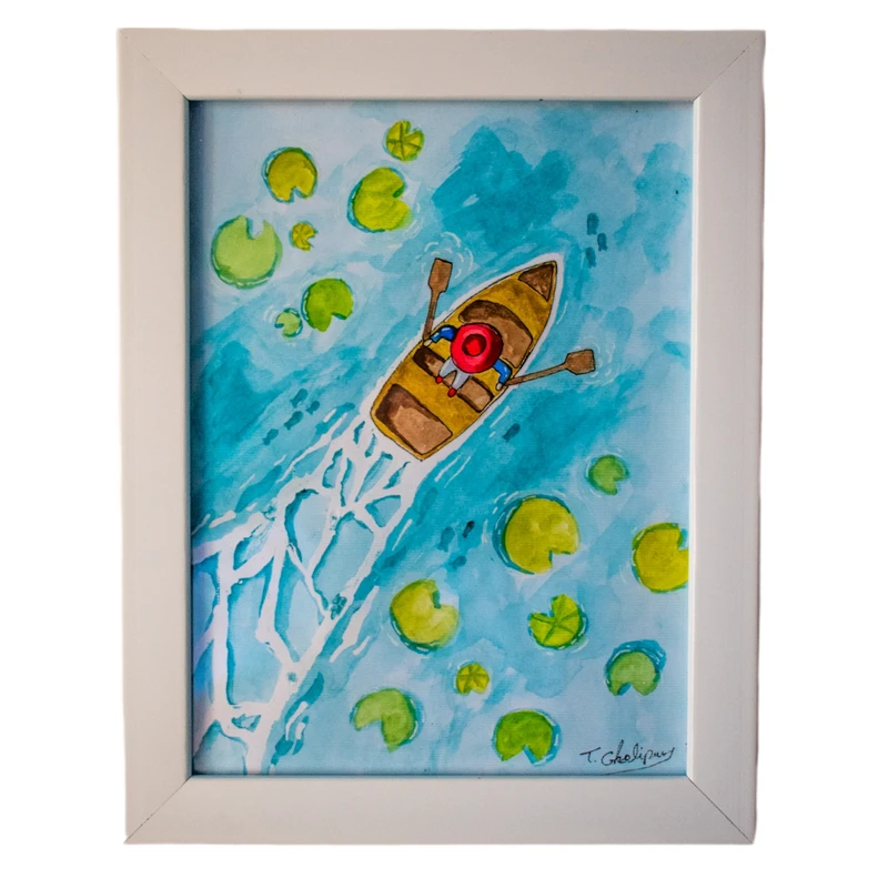 تابلو نقاشی آبرنگ به سبک رئالیسم طرح قایق سوار