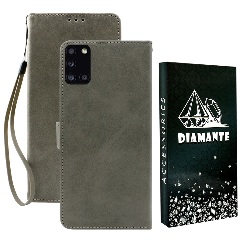 کیف کلاسوری دیامانته مدل Gray Bk مناسب برای گوشی موبایل سامسونگ Galaxy A31 به همراه بندآویز
