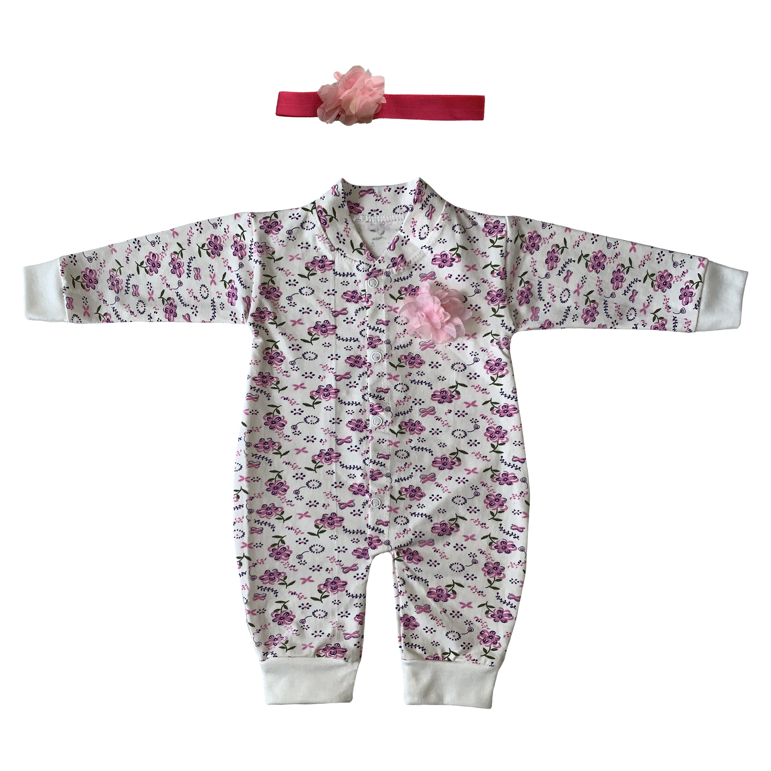 ست سرهمی و هدبند نوزادی دخترانه طرح گل کد FF-296