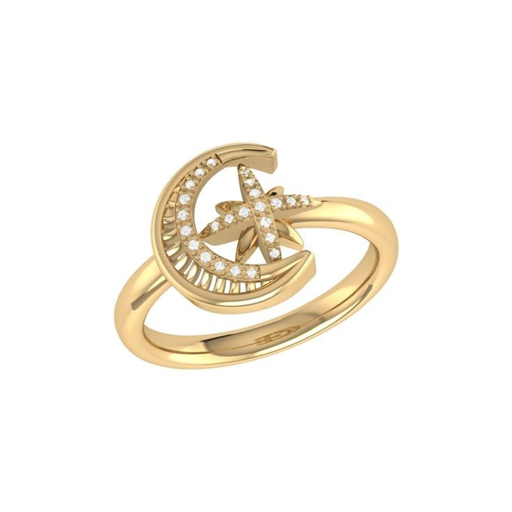  انگشتر طلا 18 عیار زنانه قیراط طرح ستاره و ماه کد GH6117