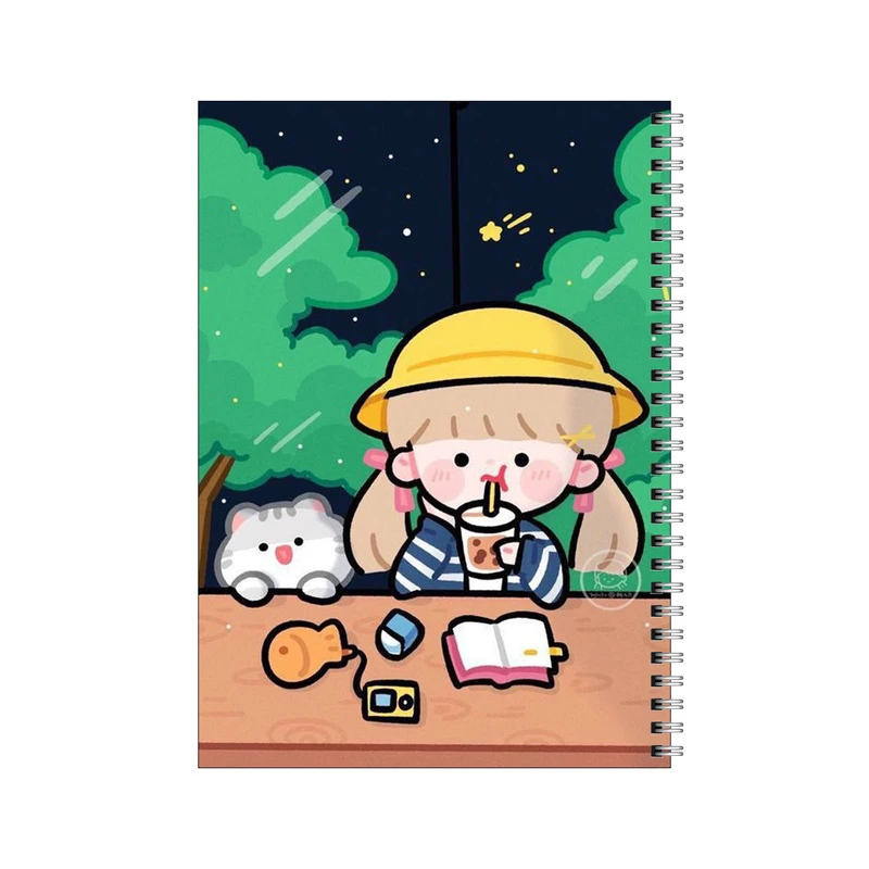 دفتر مشق 100 برگ بامبیلیپ طرح دختر و پیشی در شب پر ستاره  کد 2693171