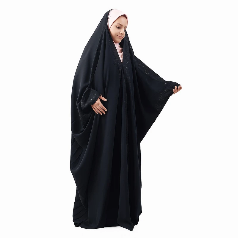 چادر لبنانی دخترانه حجاب رسان مدل عبایی کرپ نگینی