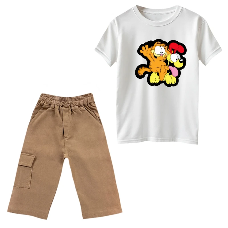 ست تی‌شرت و شلوارک پسرانه مدل گارفیلد کد 15 رنگ سفید