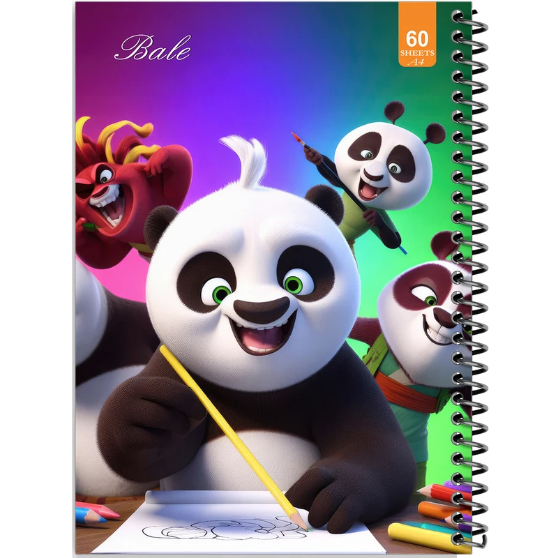 دفتر نقاشی 60 برگ انتشارات بله طرح فانتزی پسرانه پانداهای نقاش کد A4-O31