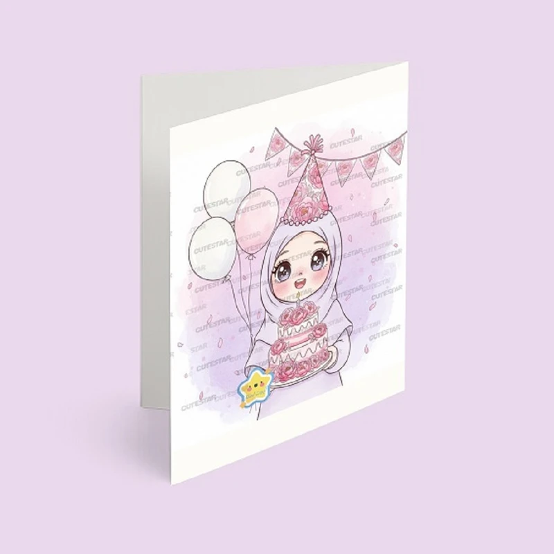 کارت دعوت کیوت استار مدل تولد تم دختر و گل مجموعه 6 عددی