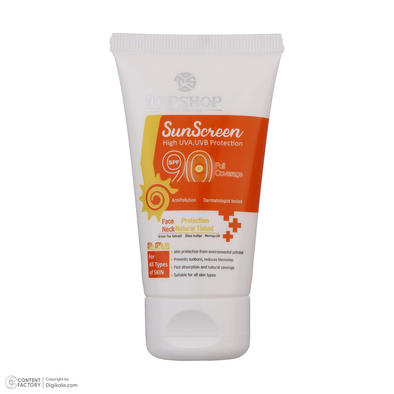 کرم ضد آفتاب بدون رنگ تاپ شاپ مدل SPF90 محافظ UVA ،UVB، مناسب انواع پوست حجم 50 میلیلیتر کرم ضد آفتاب بدون رنگ تاپ شاپ مدل SPF90 محافظ UVA ،UVB، مناسب انواع پوست حجم 50 میلیلیتر