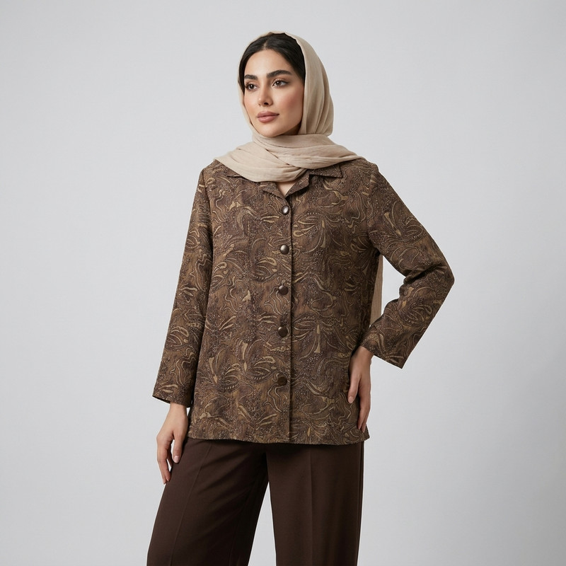 مانتو زنانه ژاکارد آستین بلند دکمه‌دار یقه آرشال مدل BZ65_7