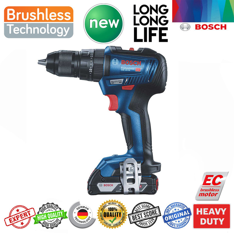 دریل پیچ گوشتی چکشی شارژی بوش مدل GSB 18V-50 EC brushless + 4 Extra