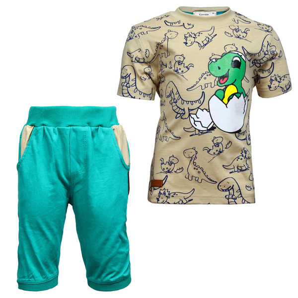 ست تی شرت و شلوارک پسرانه طرح دایناسور کد 25 رنگ سبز