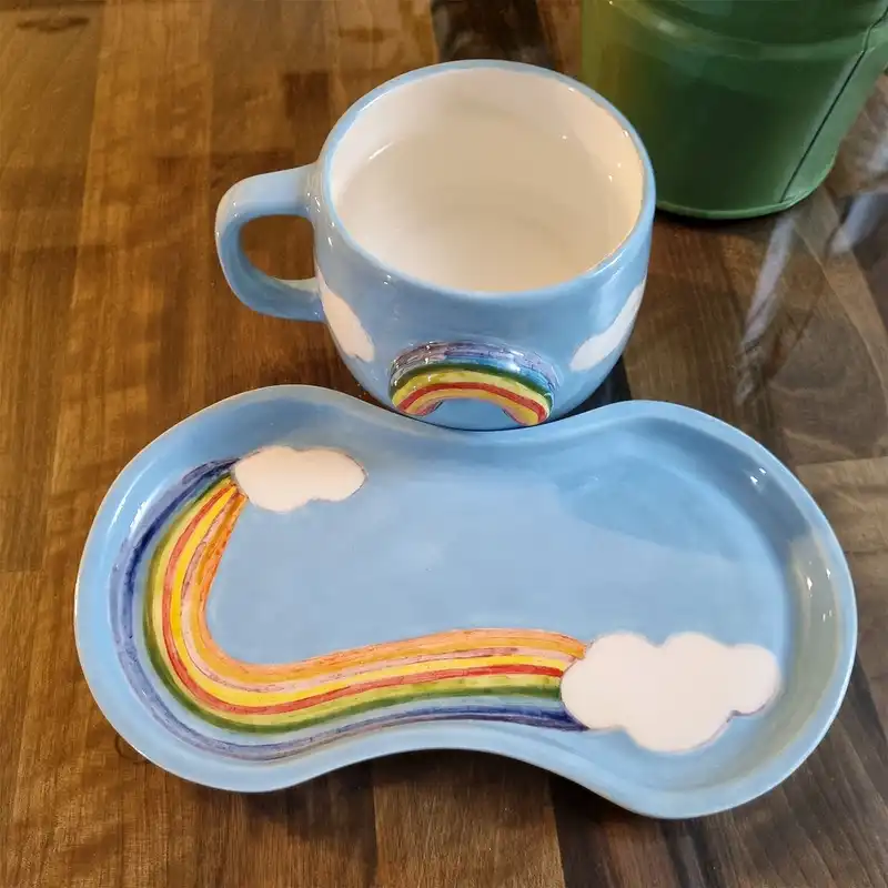 ست ماگ و زیرلیوانی سرامیکی مدل رنگین کمان