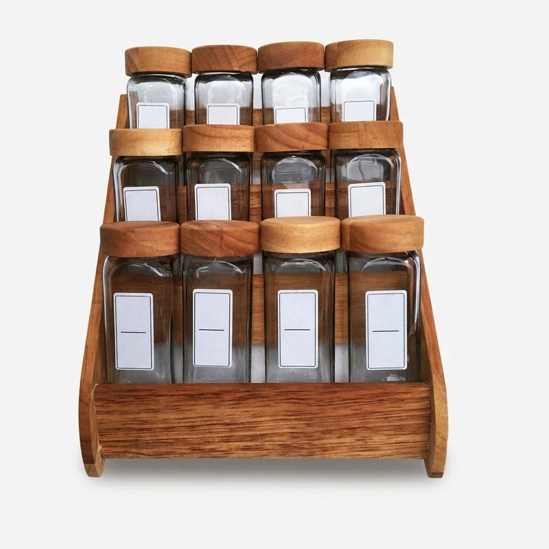 ست جا ادویه 12 پارچه مدل RUBBERWOOD-12 به همراه استند
