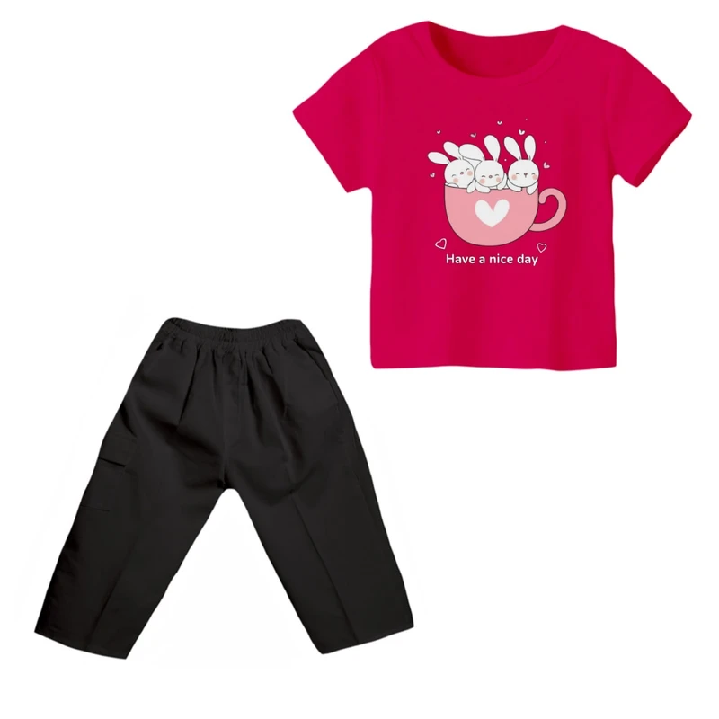 ست تی شرت و شلوارک دخترانه مدل خرگوش کد 7