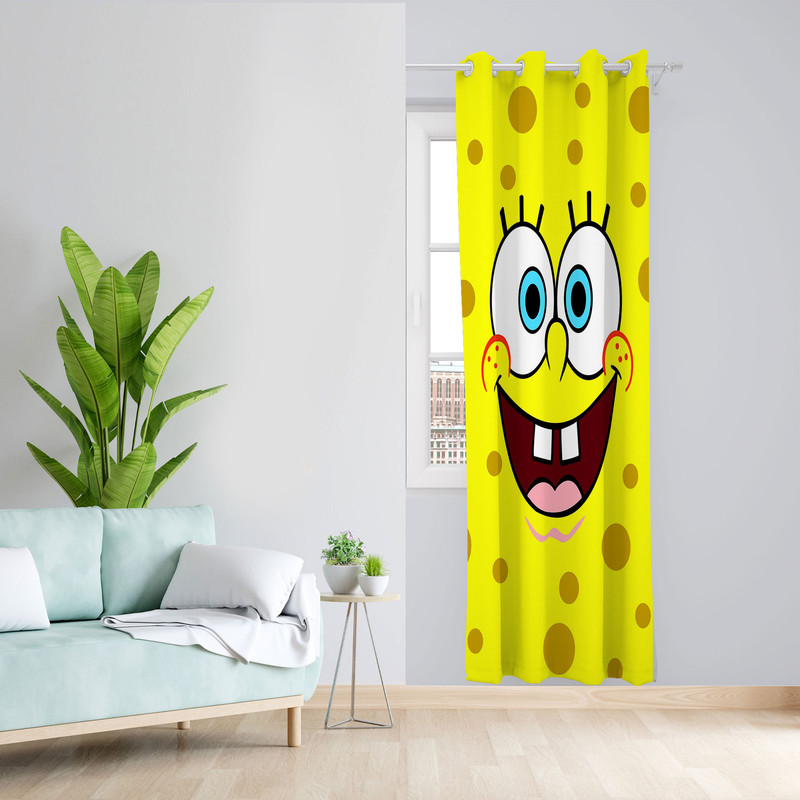  پرده مدل اتاق کودک مخمل پانچی طرح باب اسفنجی کد 4160 سایز 140x280 سانتی متر