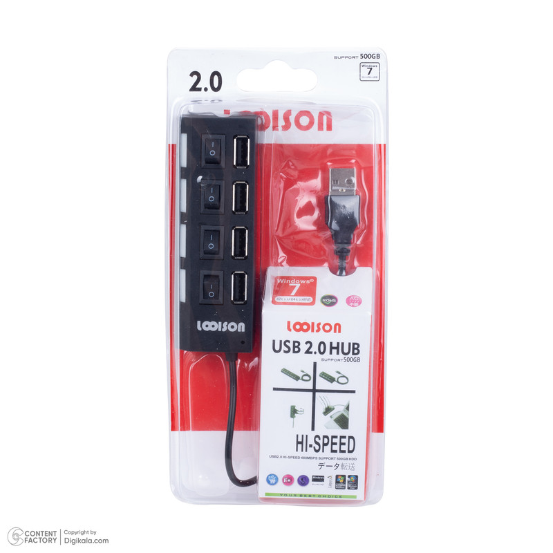 هاب 4 پورت USB 2.0 لویی سان مدل HI-SPEED