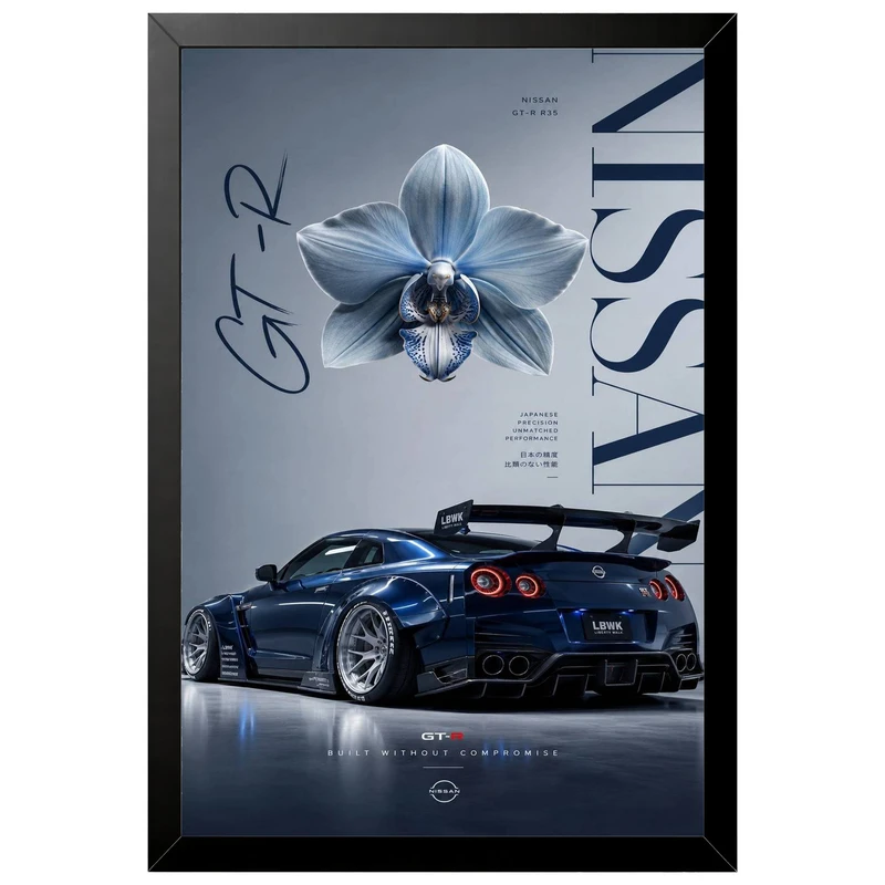 تابلو بکلیت طرح ماشین و خودرو نیسان NISSAN GT-R R35 مدل B-pe130193 فریم مشکی