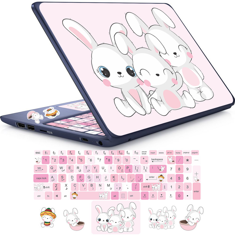 استیکر لپ تاپ راتیانا مدل pink bunny friends1 مناسب برای لپ تاپ 15 تا 17 اینچ به همراه برچسب حروف فارسی کیبورد
