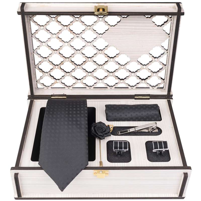 ست کراوات و دستمال جیب و دکمه سردست و گل کت مردانه جیان فرانکو روسی مدل GF-PO956-BOX