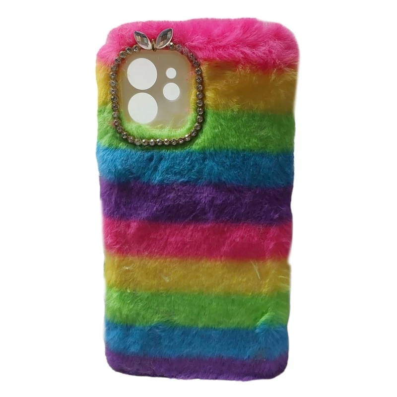 کاور مدل پشمالو رنگین کمانی مناسب برای گوشی موبایل اپل iphone 12