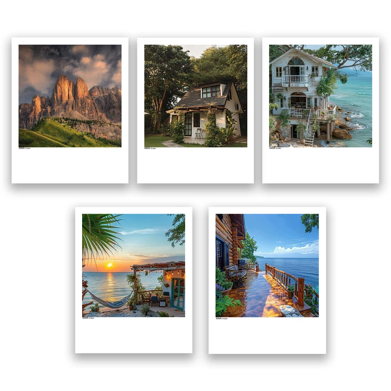 آویز تزیینی عرش مدل فانتزی منظره ویلا ساحلی کد Asa765 مجموعه پنج عددی